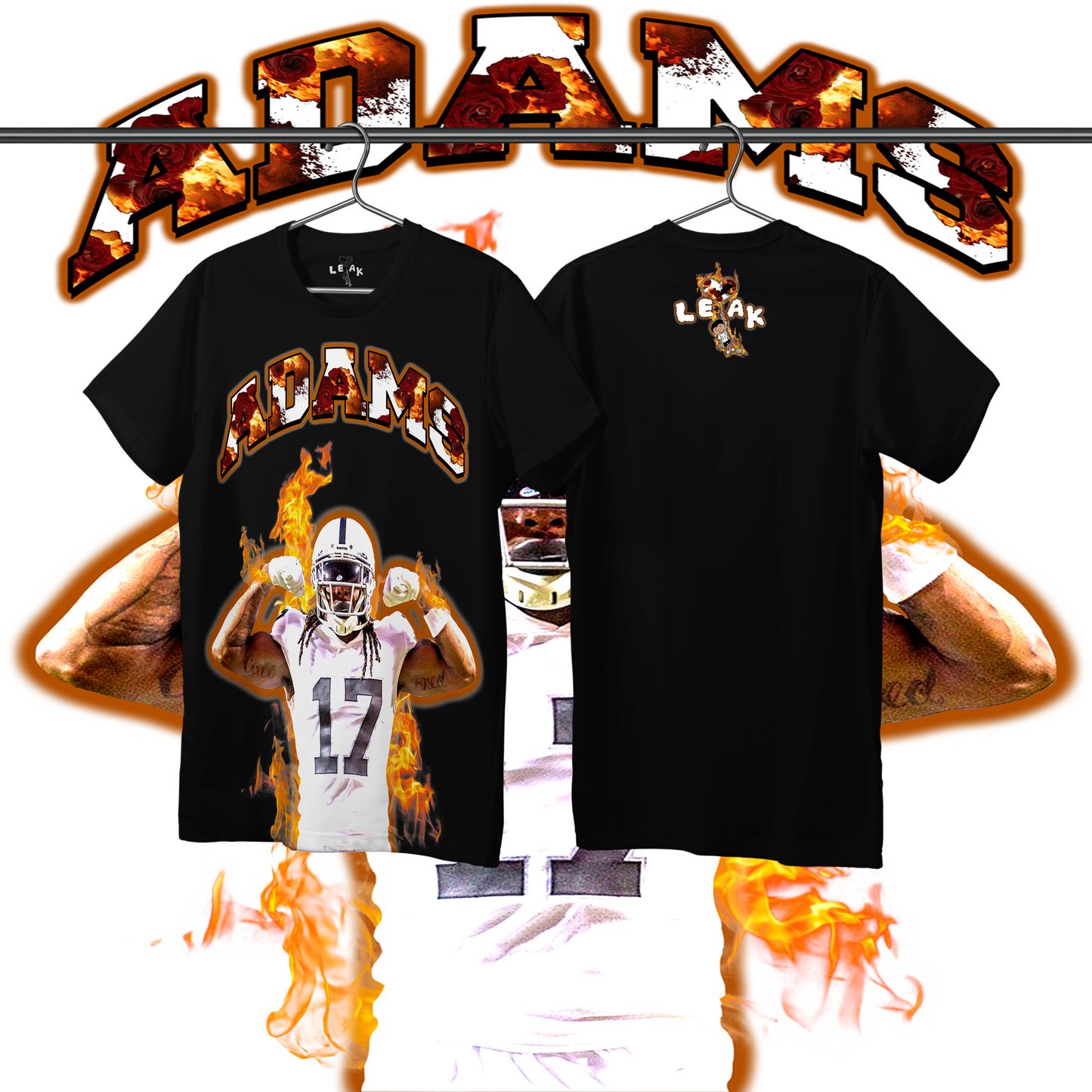 LEAK ADAMS FLAMES & ROSES T-SHIRT