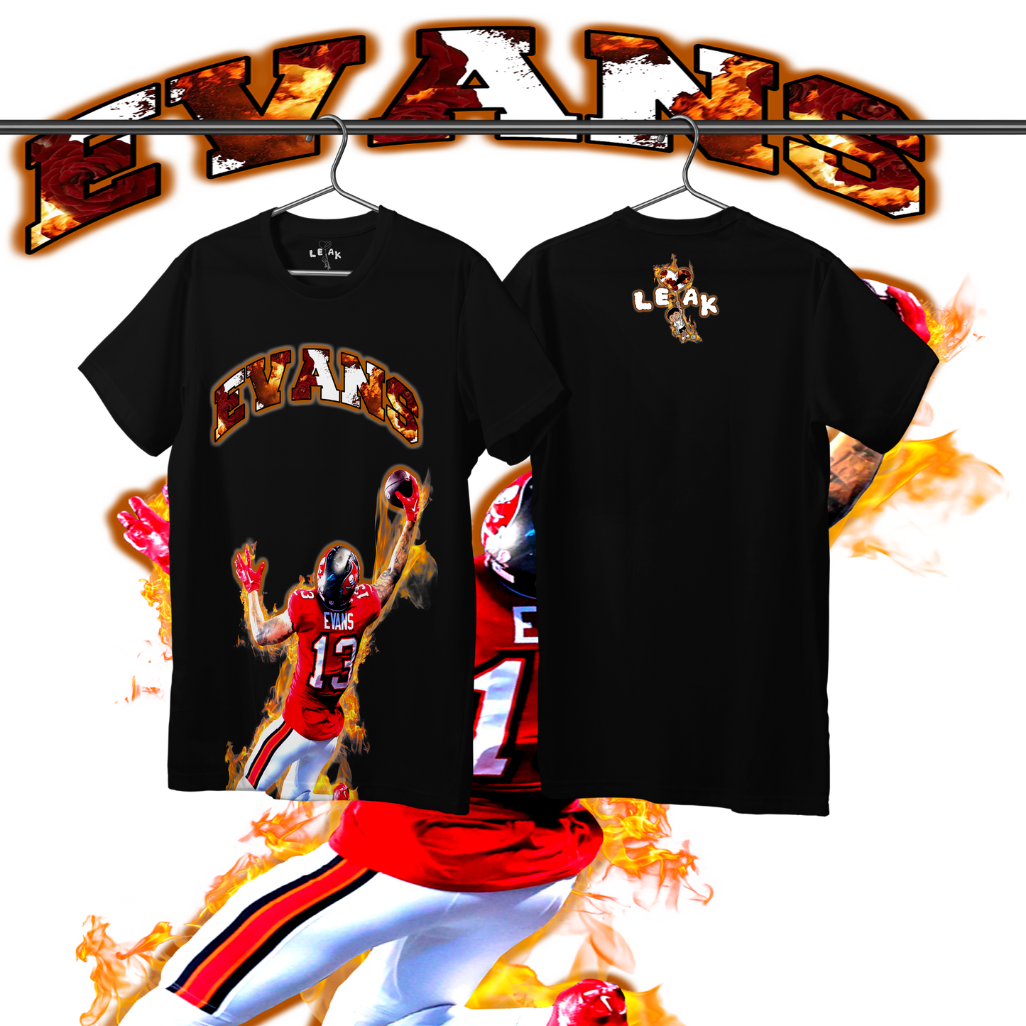 LEAK EVANS FLAMES & ROSES T-SHIRT