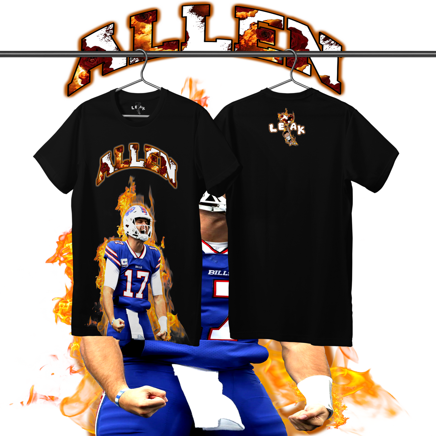 LEAK ALLEN FLAMES & ROSES T-SHIRT