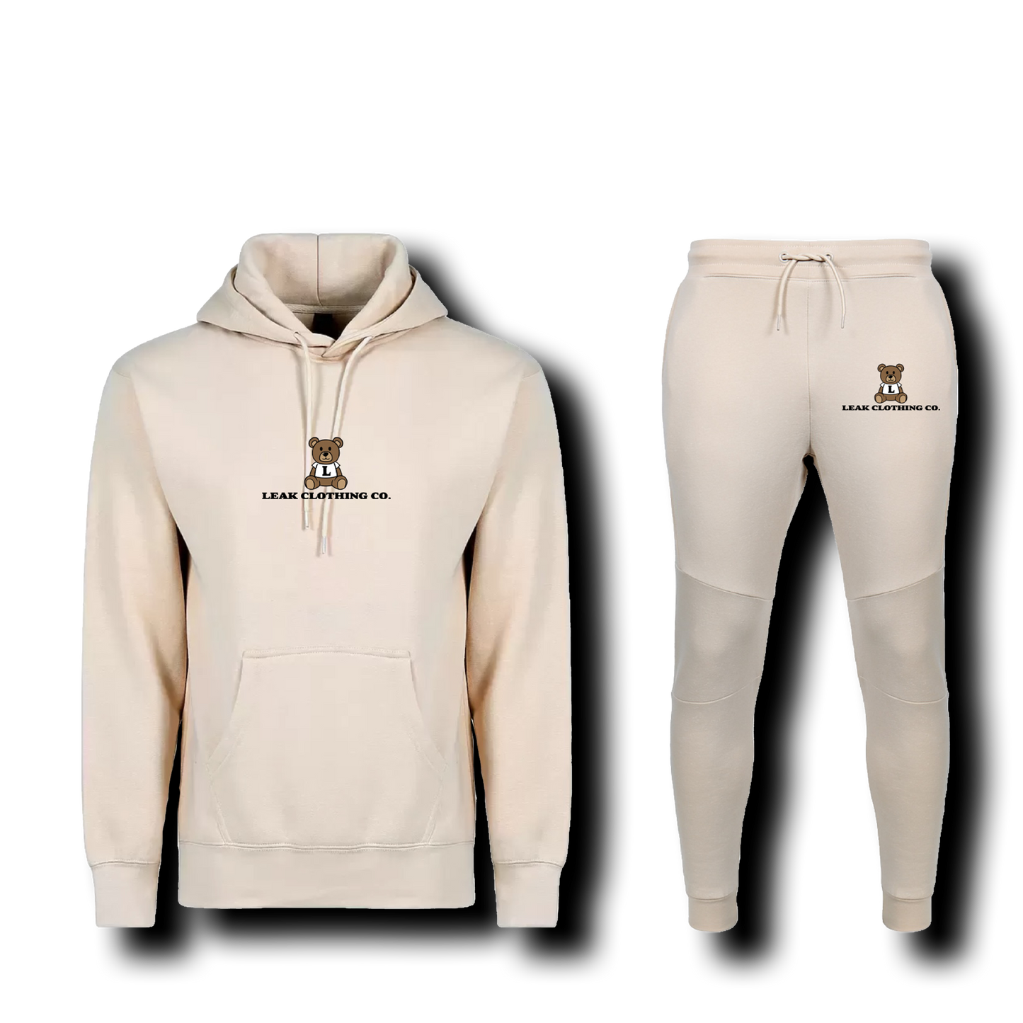 CREAM LEAK BEAR EMBROIDERY SWEATSUIT - UNISEX