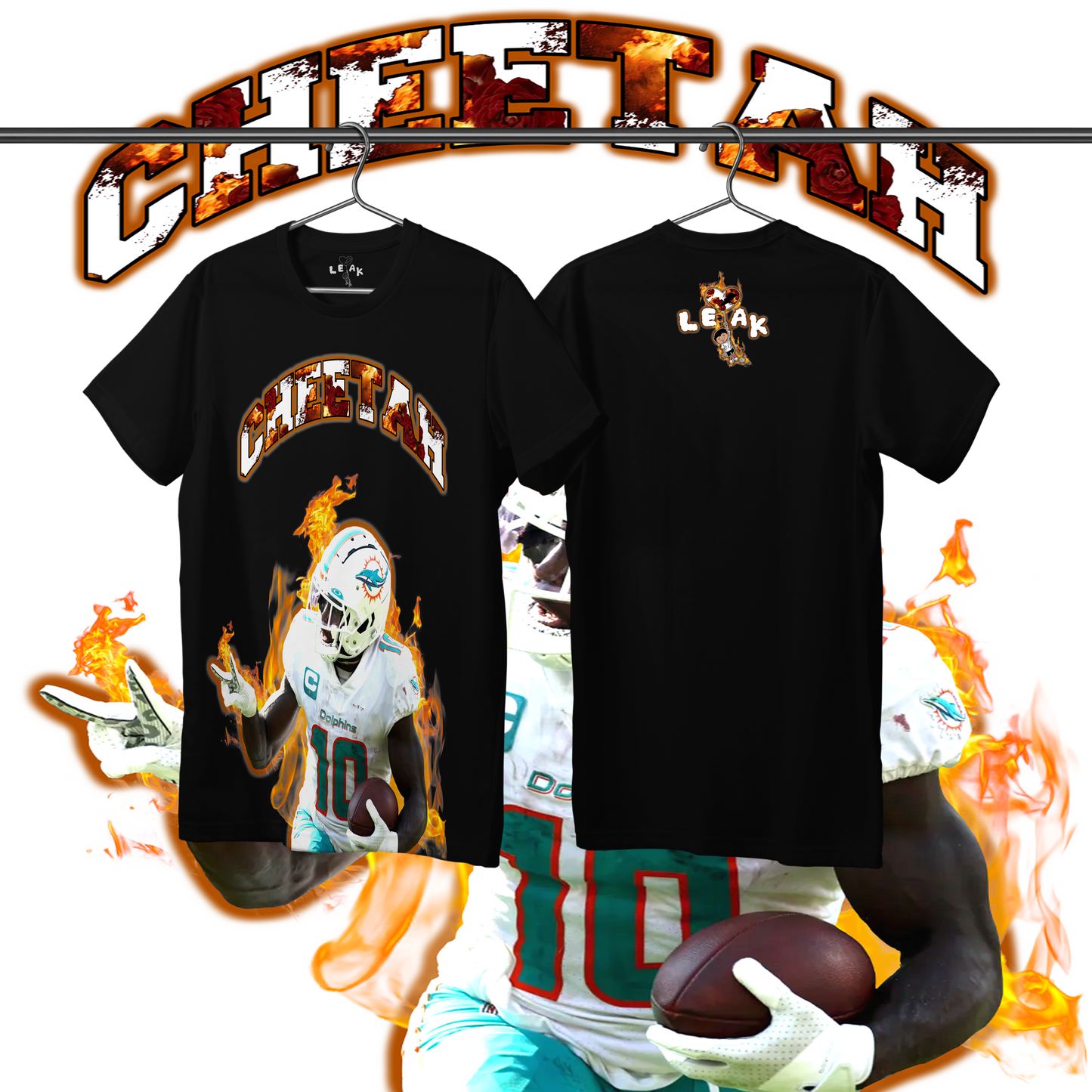 LEAK CHEETAH FLAMES & ROSES T-SHIRT