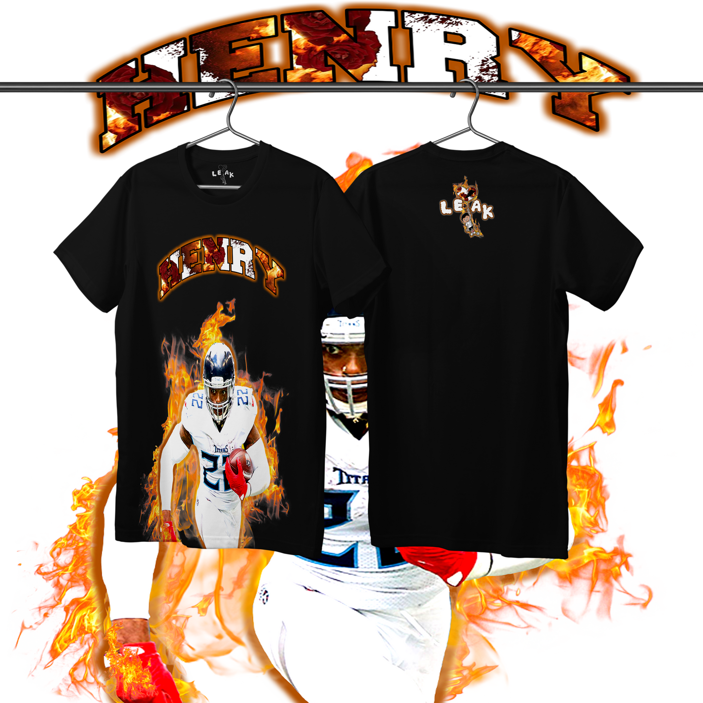 LEAK HENRY FLAMES & ROSES T-SHIRT