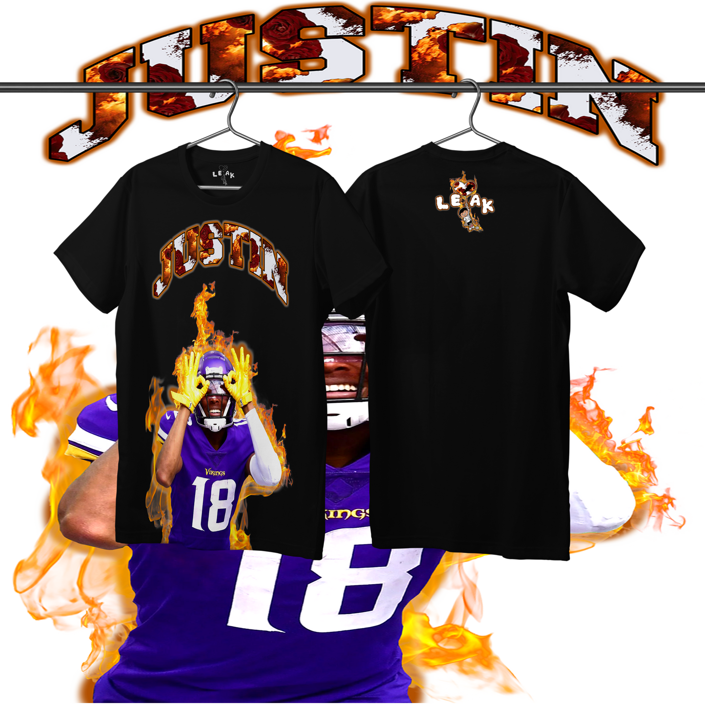 LEAK JUSTIN FLAMES & ROSES T-SHIRT