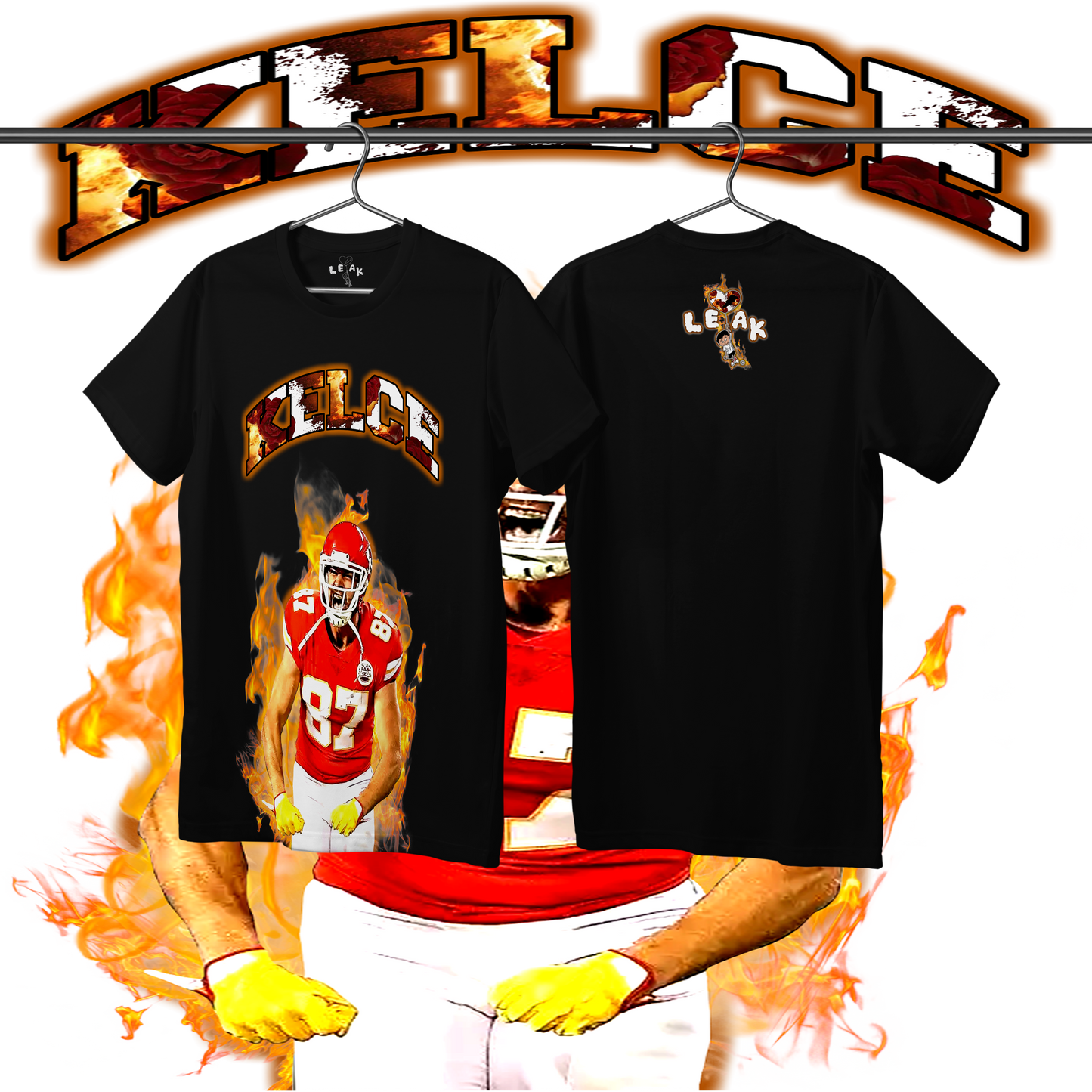 LEAK KELCE FLAMES & ROSES T-SHIRT