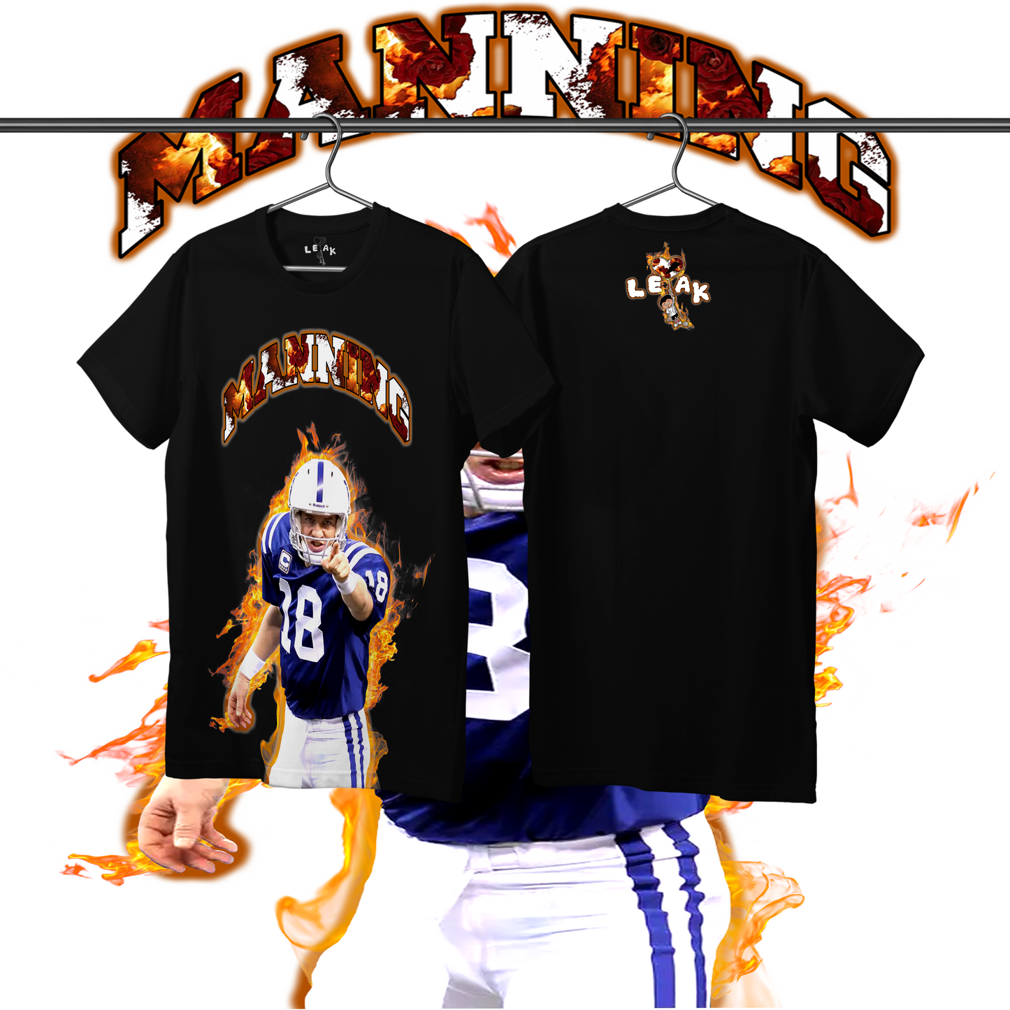 LEAK MANNING LEGEND FLAMES & ROSES T-SHIRT
