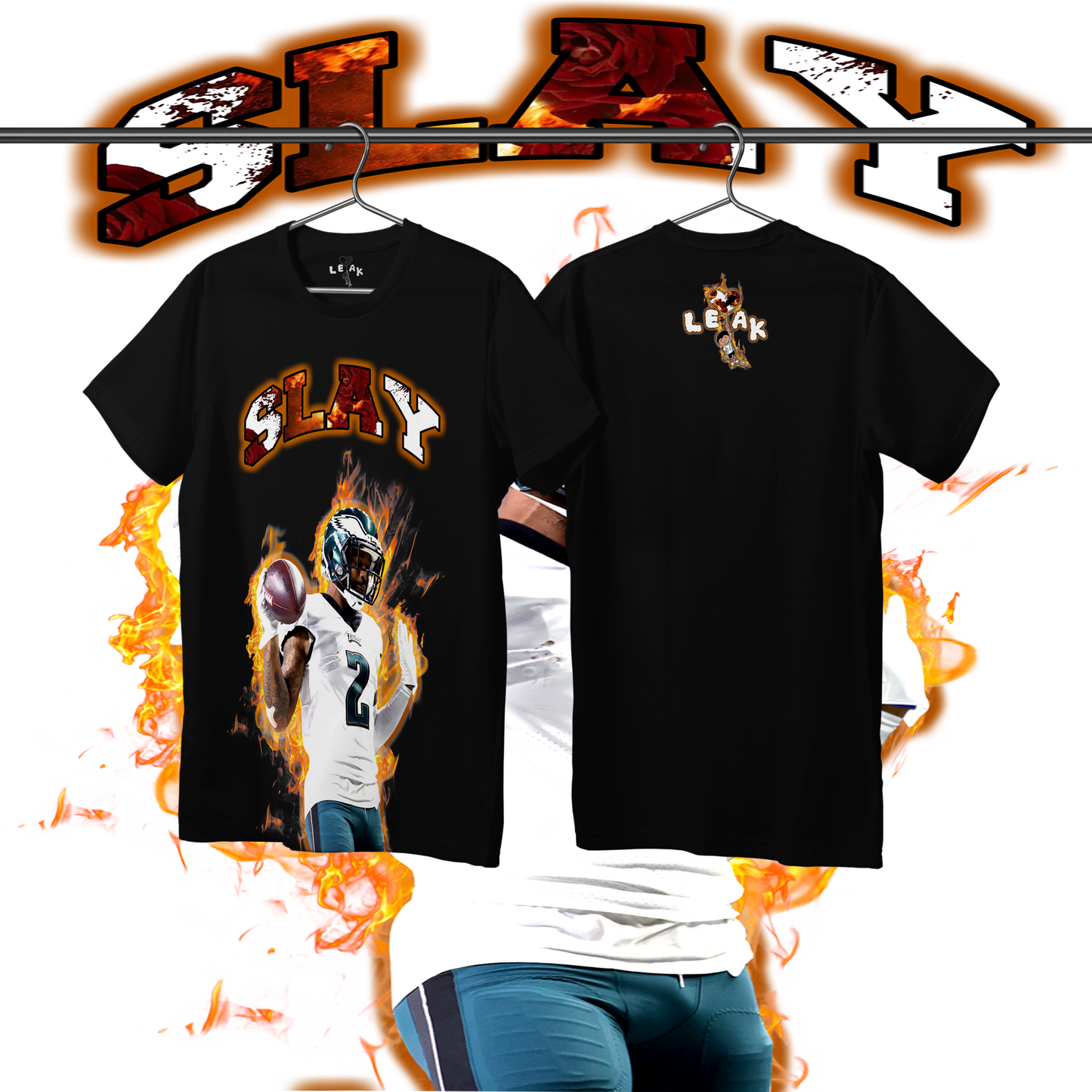 LEAK SLAY FLAMES & ROSES T-SHIRT