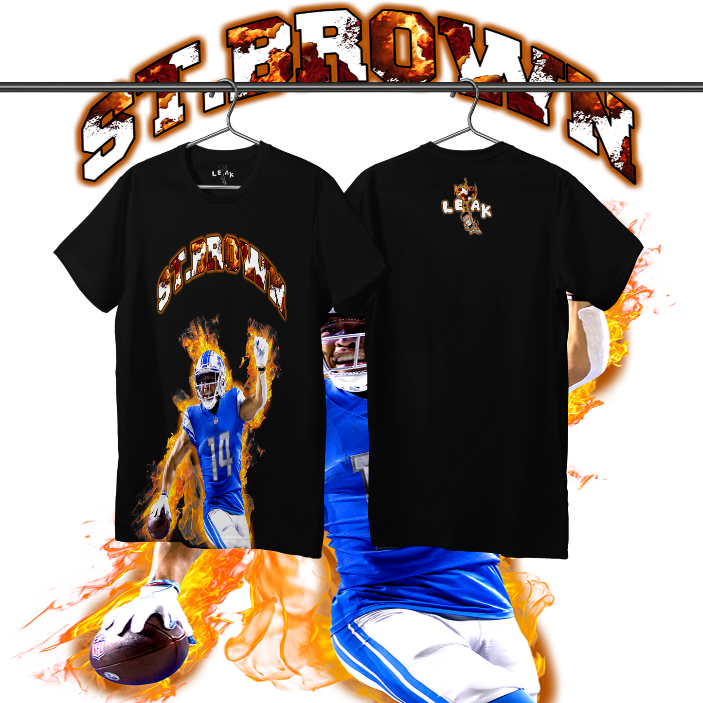 LEAK ST.BROWN FLAMES & ROSES T-SHIRT