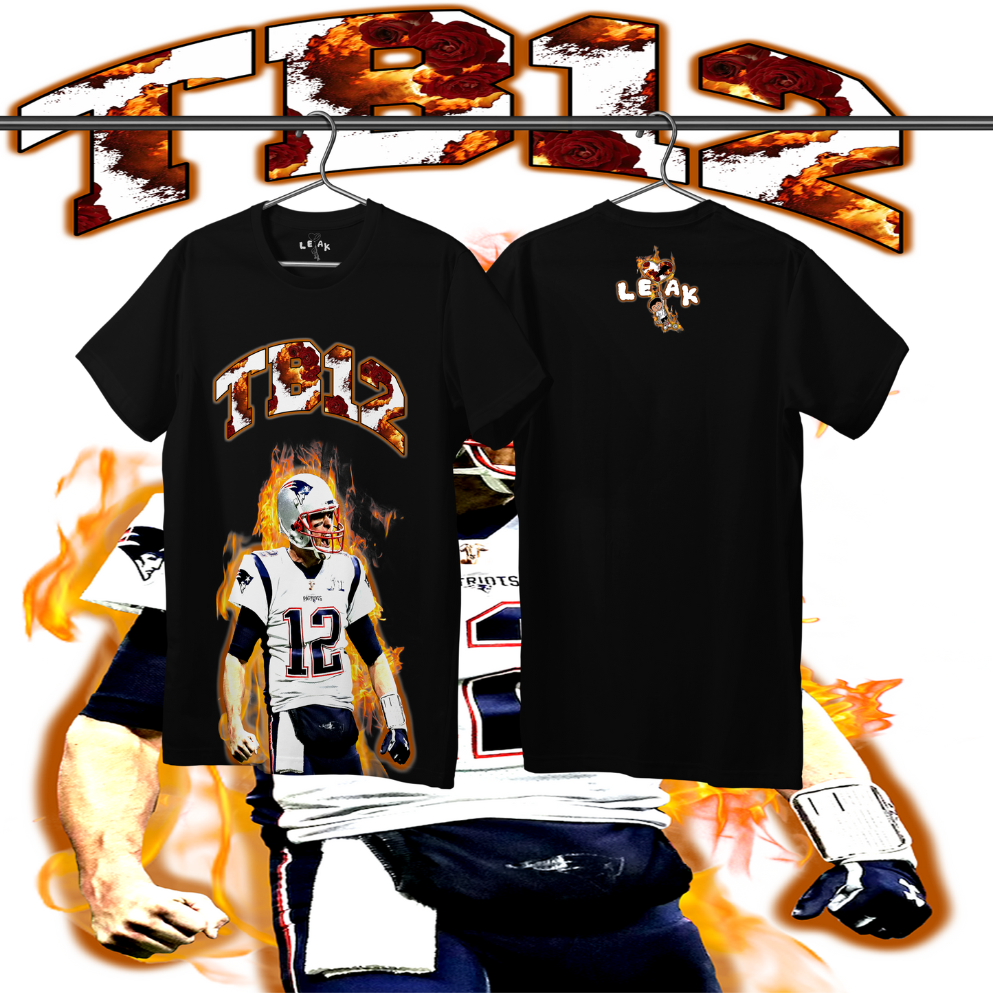 LEAK TB12 LEGEND FLAMES & ROSES T-SHIRT