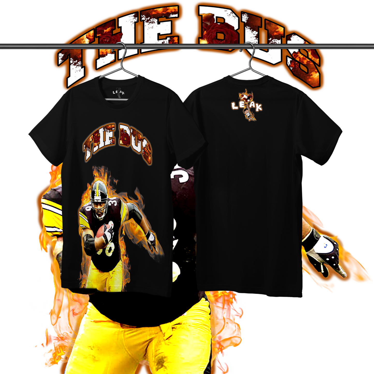 LEAK THE BUS LEGEND FLAMES & ROSES T-SHIRT