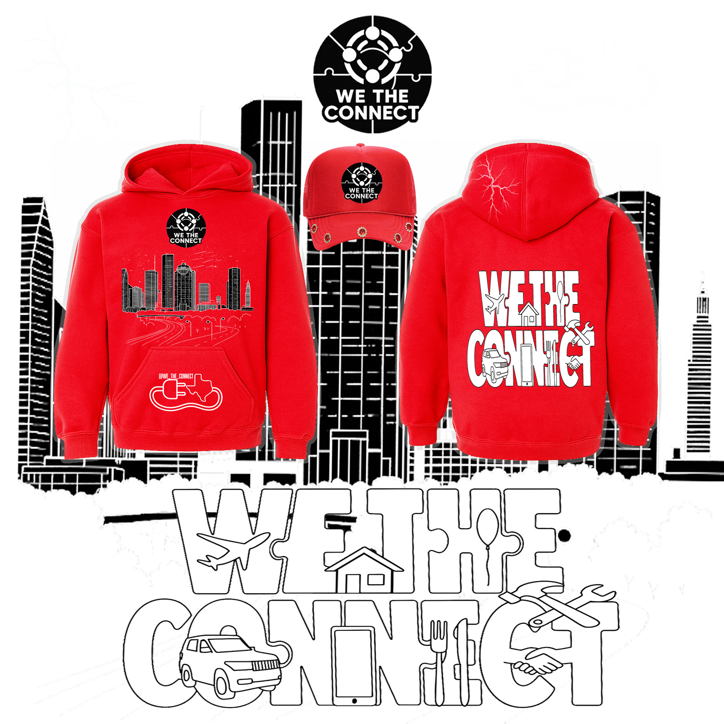 RED WE THE CONNECT HOODIE AND TRUCKER HAT (GEMSTONE RED) COMBO