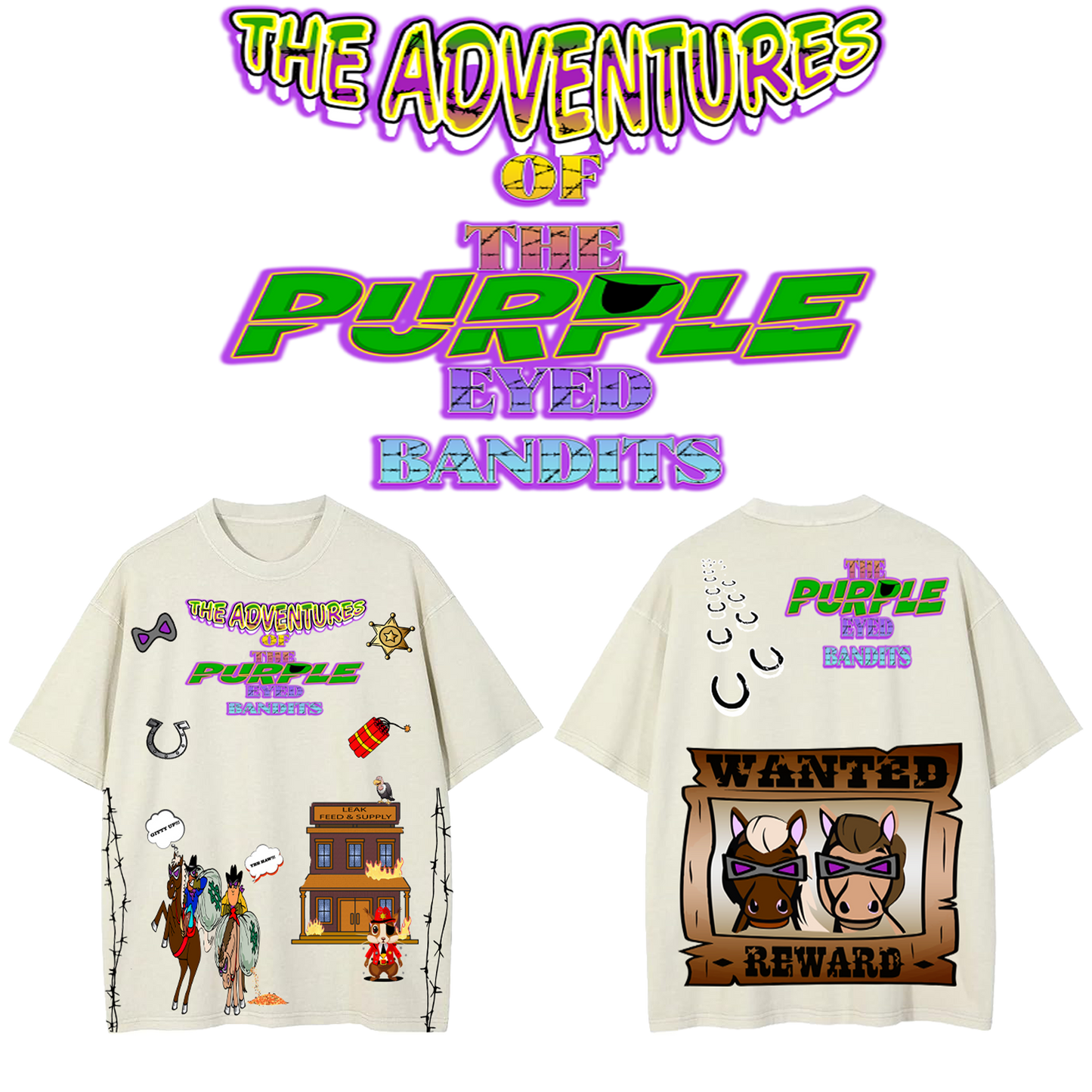 LEAK CREAM THE ADVENTURES OF THE PURPLE EYED BANDITS DROP SHOULDER T-SHIRT
