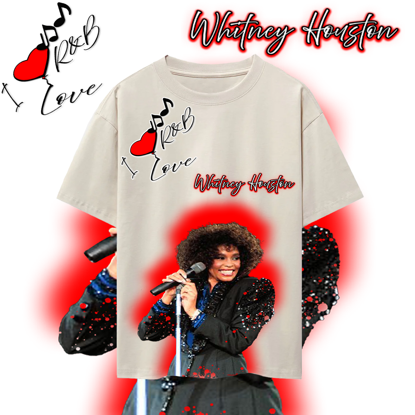 LEAK CREAM WHITNEY I LOVE R&B DROP SHOULDER T-SHIRT