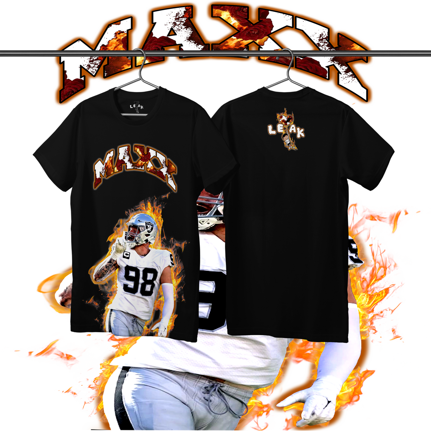 LEAK MAXX FLAMES & ROSES T-SHIRT