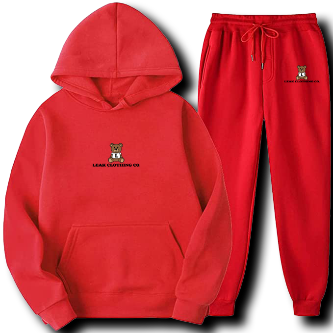 RED LEAK BEAR EMBROIDERY SWEATSUIT - UNISEX