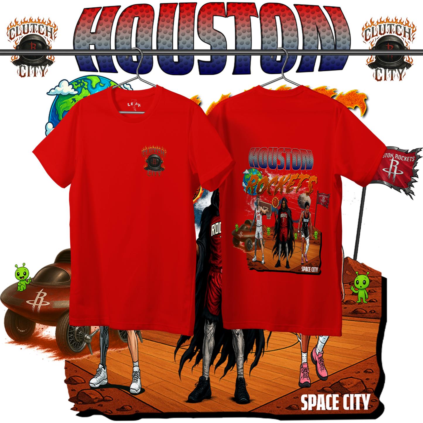 LEAK RED "CLUTCH CITY" T-SHIRT