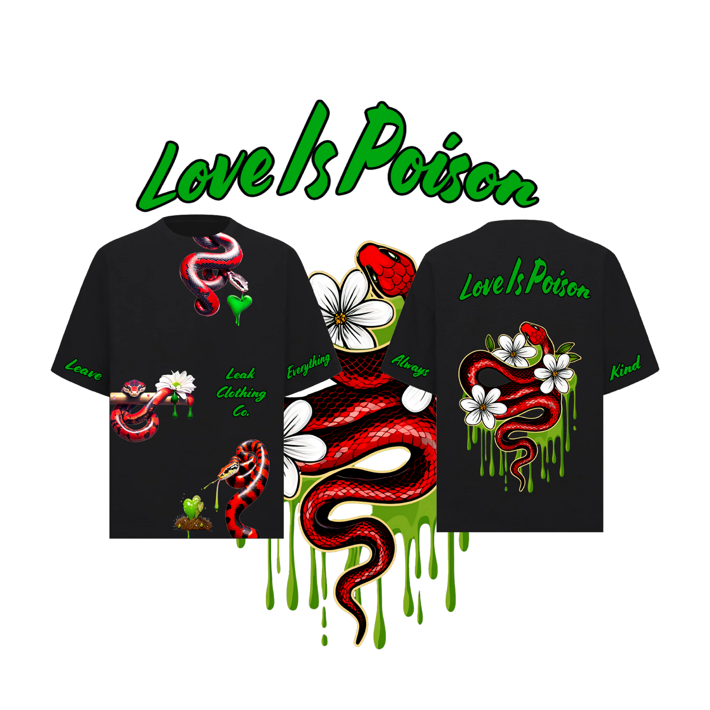 BLK LEAK LOVE IS POISON DROP SHOULDER T-SHIRT