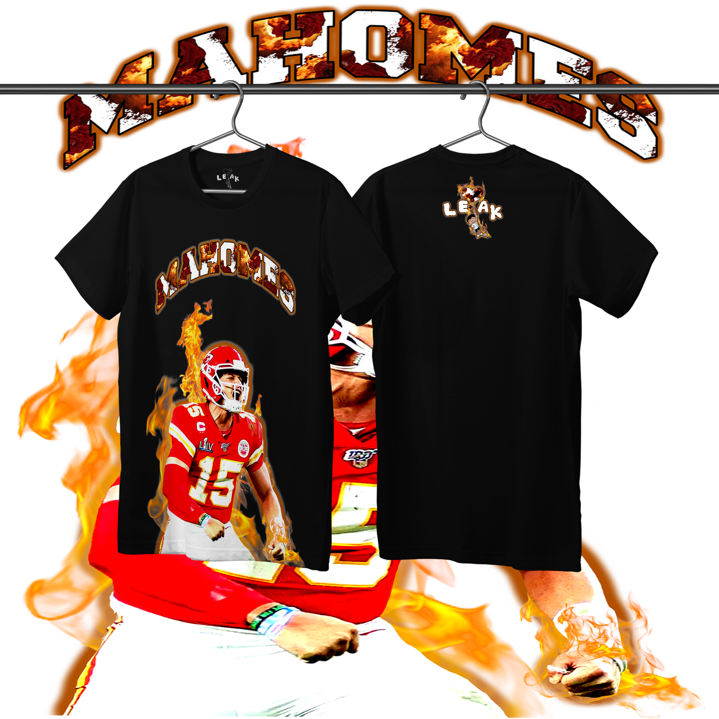 LEAK MAHOMES FLAMES & ROSES T-SHIRT