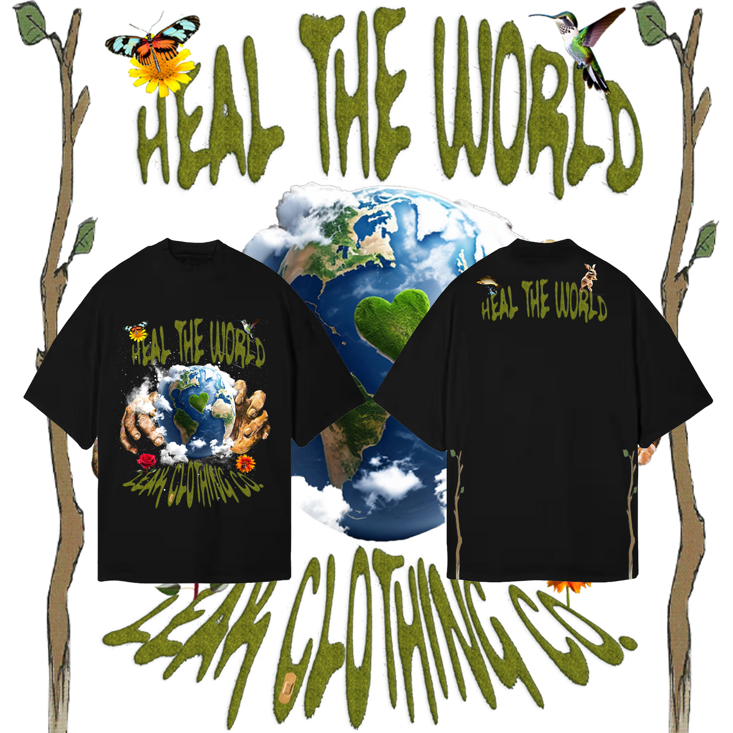 LEAK BLK HEAL THE WORLD VOL.2 DROP SHOULDER T-SHIRT