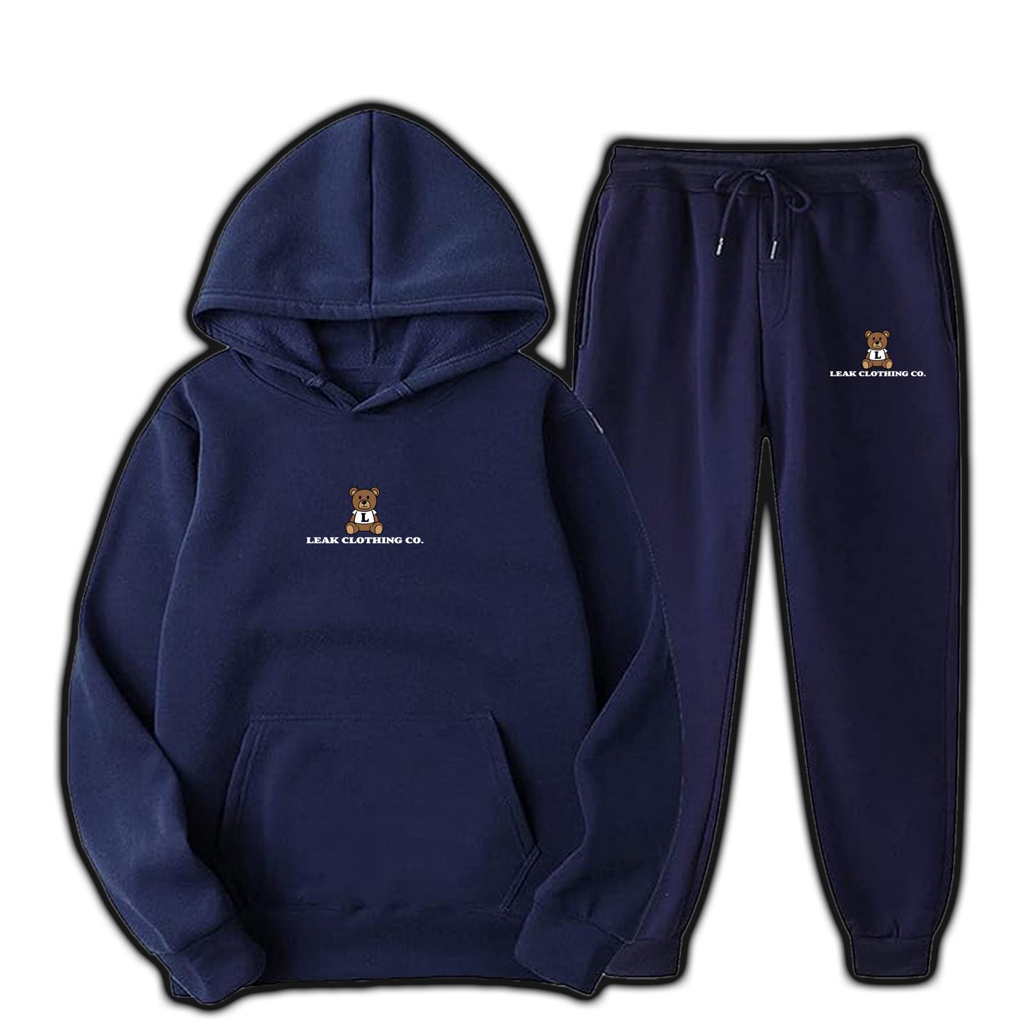 NAVY BLUE LEAK BEAR EMBROIDERY SWEATSUIT - UNISEX