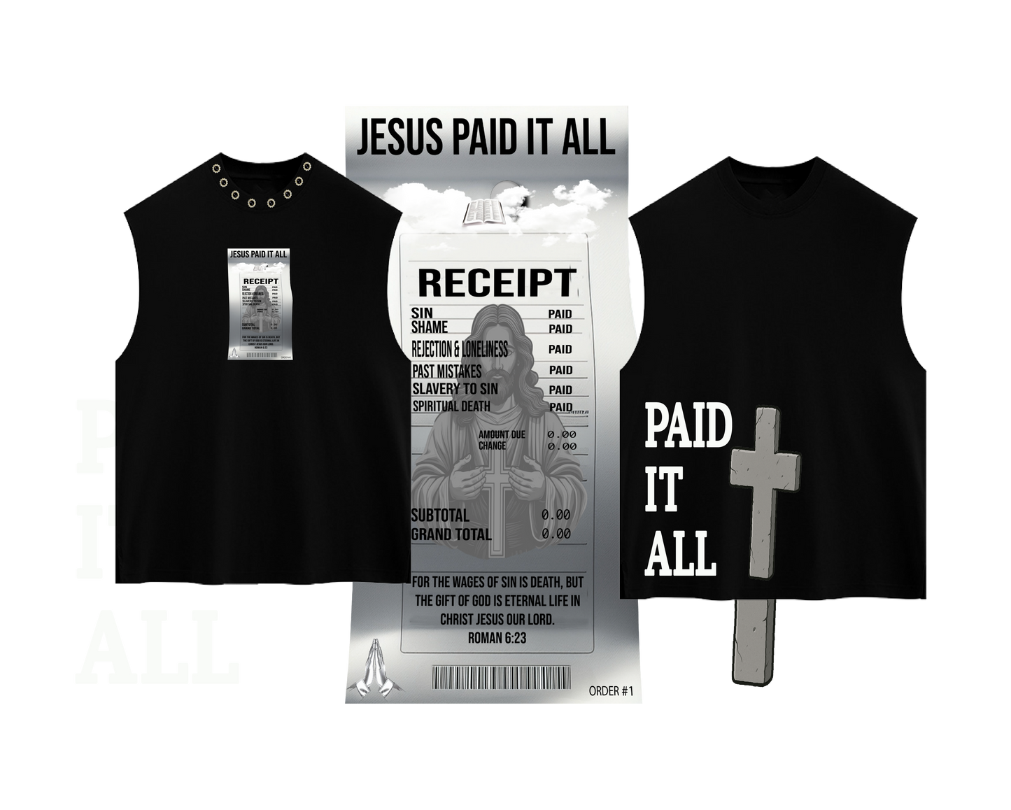 BLK LEAK CUT PAID IT ALL CUT SLEEVE T-SHIRT