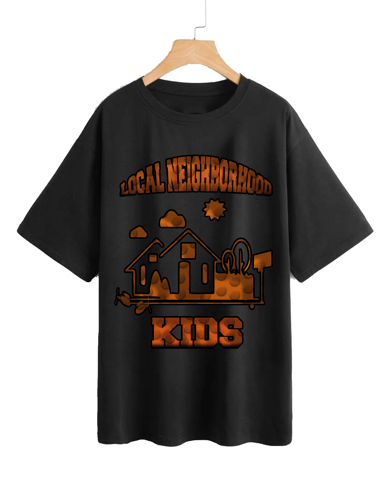 BLK GARMENT DYE DROP SHOULDER LOCAL NEIGHBORHOOD KIDS BASKETBALL PRINT T-SHIRT