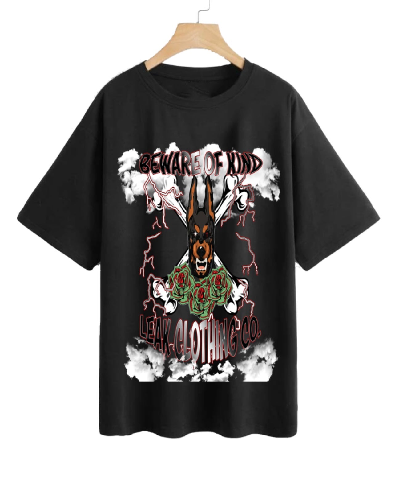 BLK LEAK BEWARE OF KIND GARMENT DYED DROP SHOULDER T-SHIRT