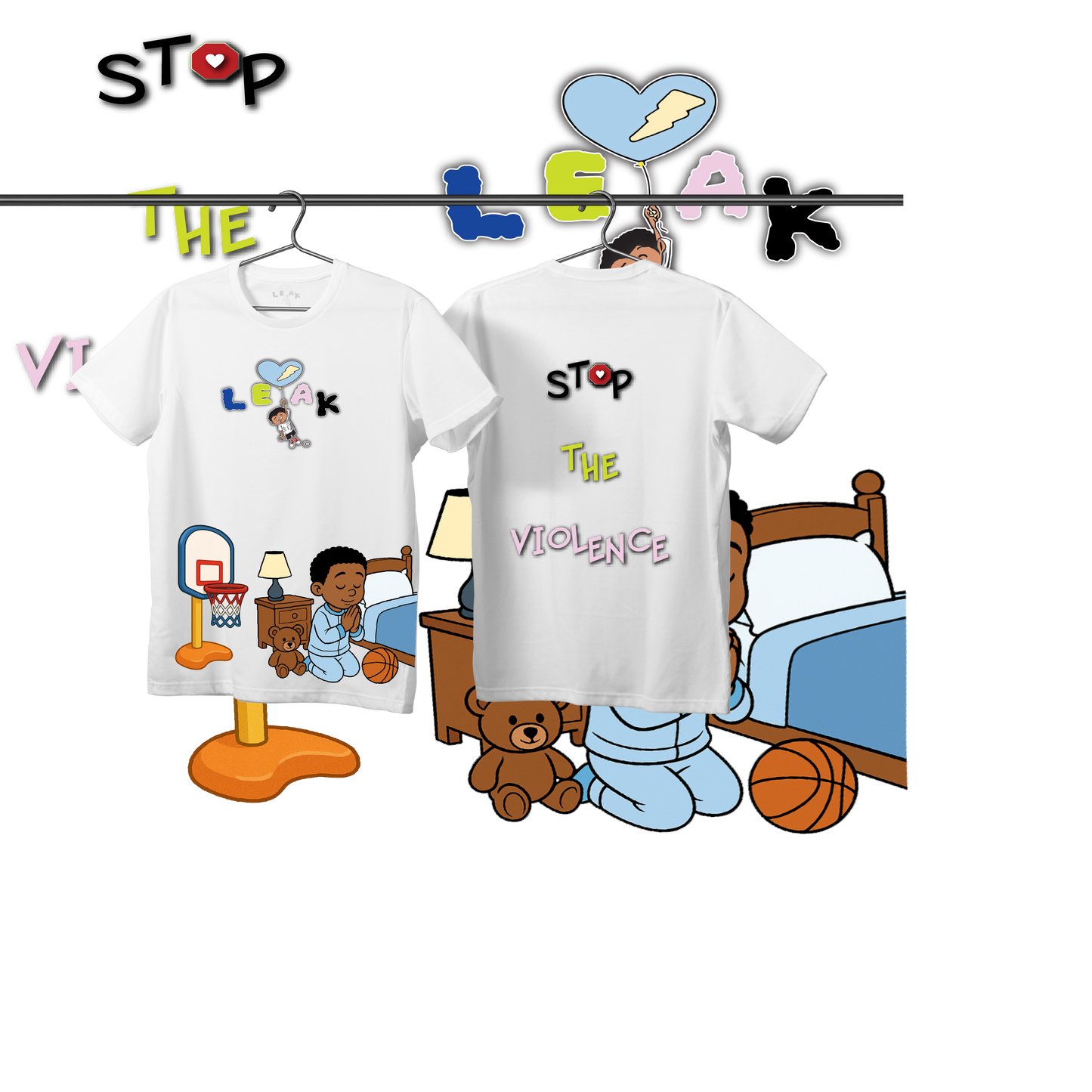 WHITE LEAK STOP THE VIOLENCE T-SHIRT