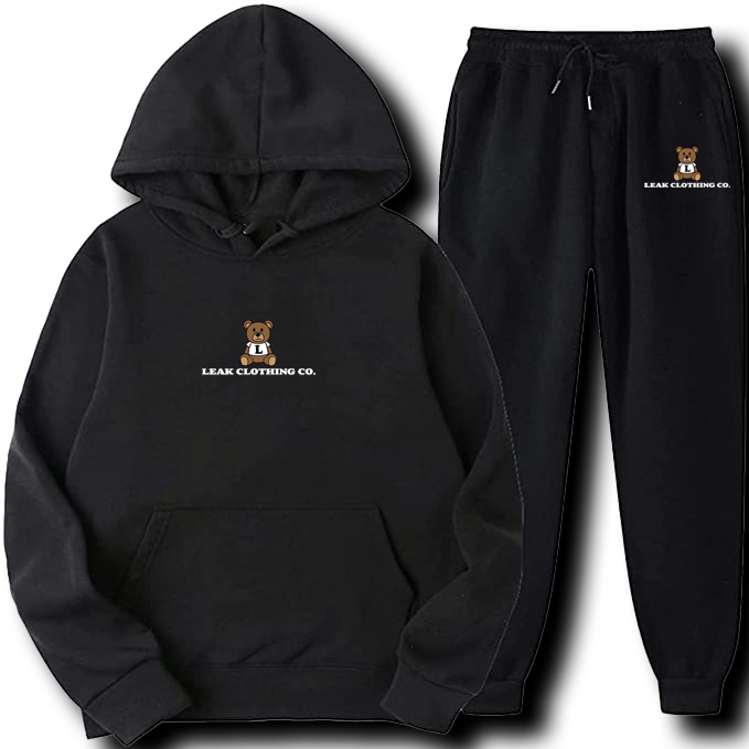 BLK LEAK BEAR EMBROIDERY SWEATSUITS - UNISEX