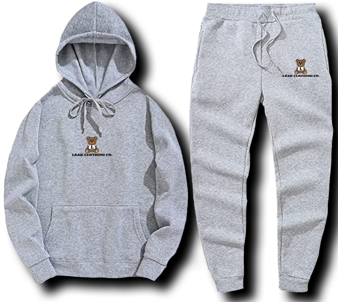 HEATHER GRAY LEAK BEAR EMBROIDERY SWEATSUIT - UNISEX