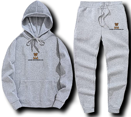 HEATHER GRAY LEAK BEAR EMBROIDERY SWEATSUIT - UNISEX