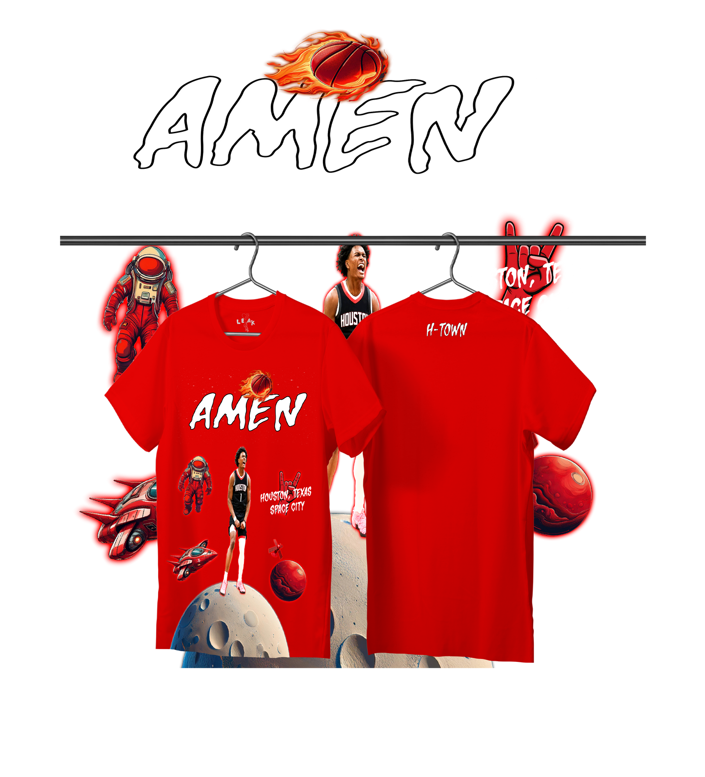 LEAK RED ROWDY/ SPACE CITY AMEN T-SHIRT