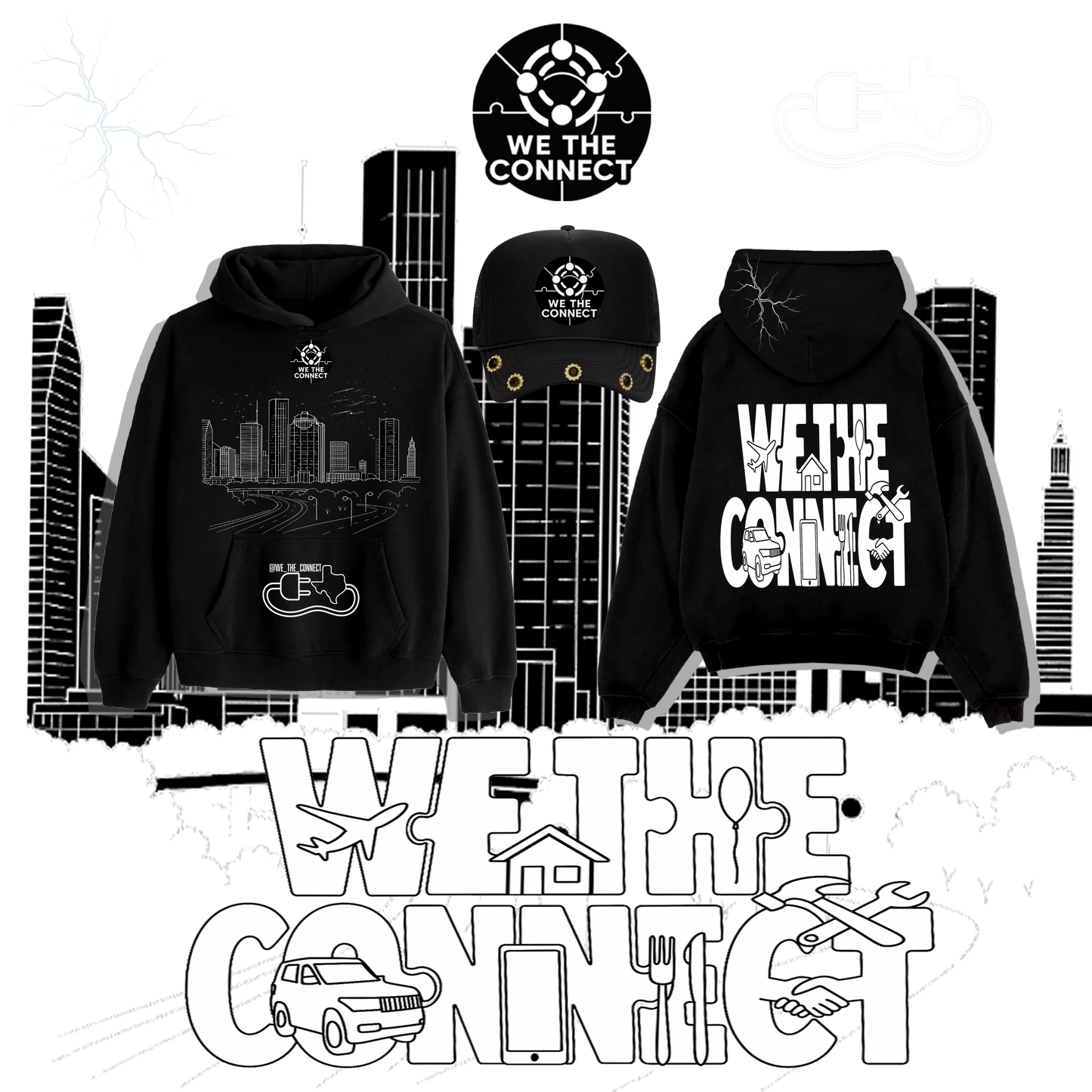 BLK WE THE CONNECT HOODIE AND TRUCKER HAT (GEMSTONE BLK) COMBO