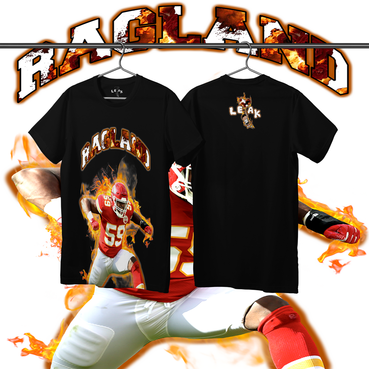 LEAK RAGLAND FLAMES & ROSES T-SHIRT