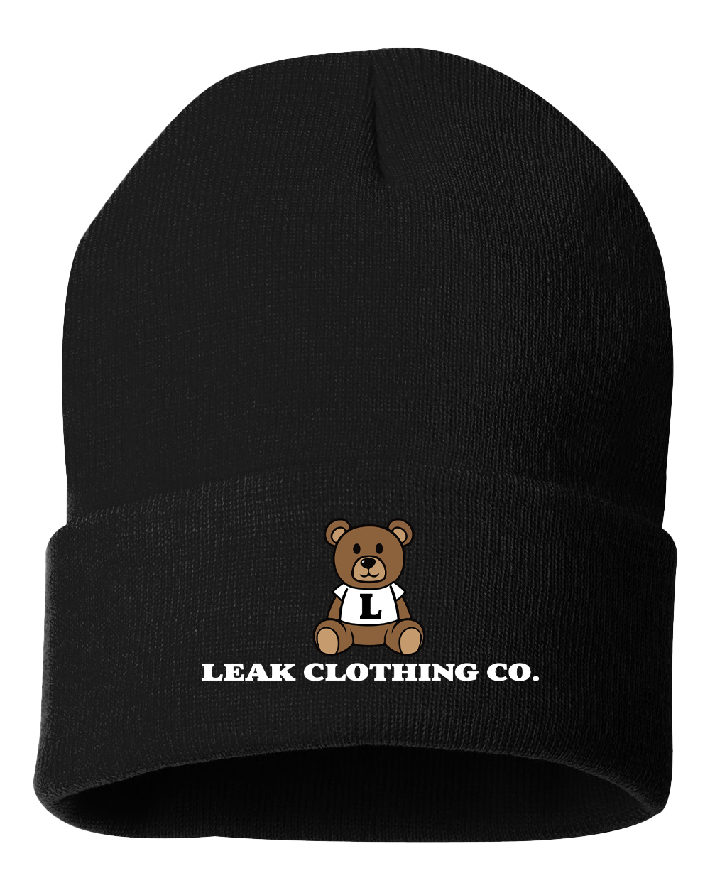 BLK LEAK BEAR EMBROIDERY CUFFED BEANIE