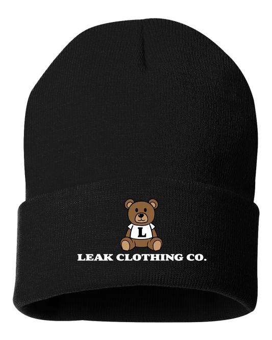 BLK LEAK BEAR EMBROIDERY CUFFED BEANIE