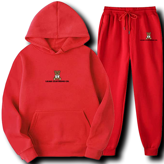 RED LEAK BEAR EMBROIDERY SWEATSUIT - UNISEX