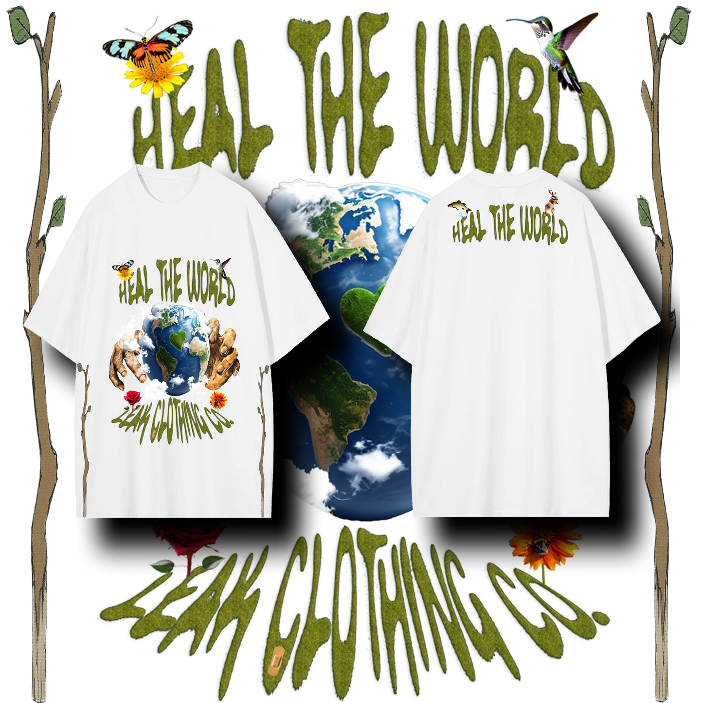 LEAK WHITE HEAL THE WORLD VOL.2 DROP SHOULDER T-SHIRT