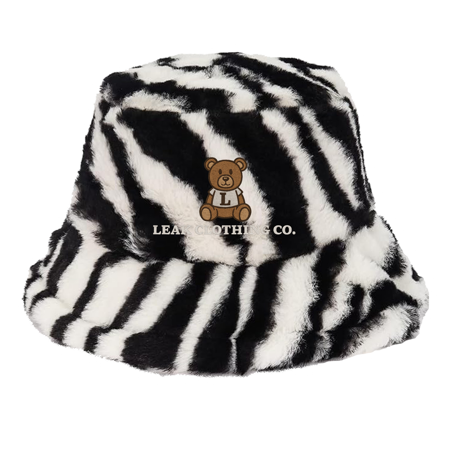 LEAK BEAR (ZEBRA FUR) EMBROIDERY BUCKET HAT